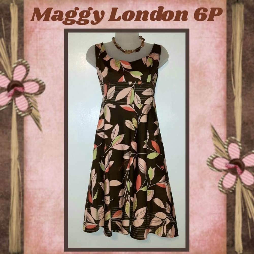 Maggy London brown & peach A-line dress 6P